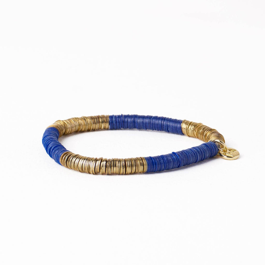 Grace Two Color Block Stretch Bracelet Lapis and Gold