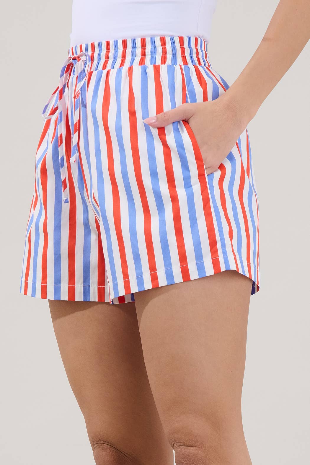 Red + Blue Stripe Drawstring Shorts