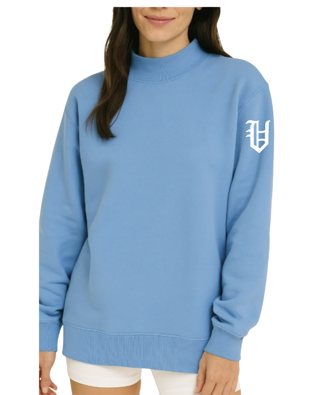 Megan Embroidered Sleeve Mockneck