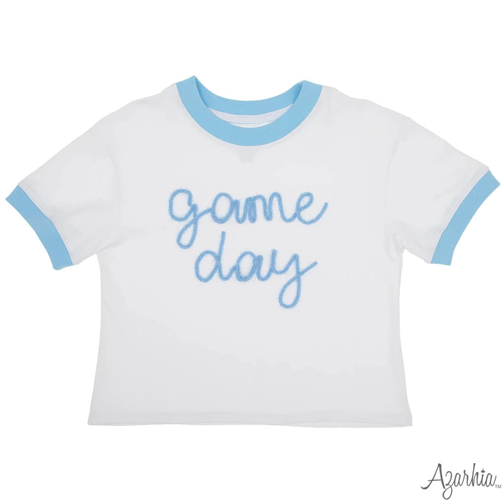 Tinsel Game Day Ringer Boxy T' Caroline Blue