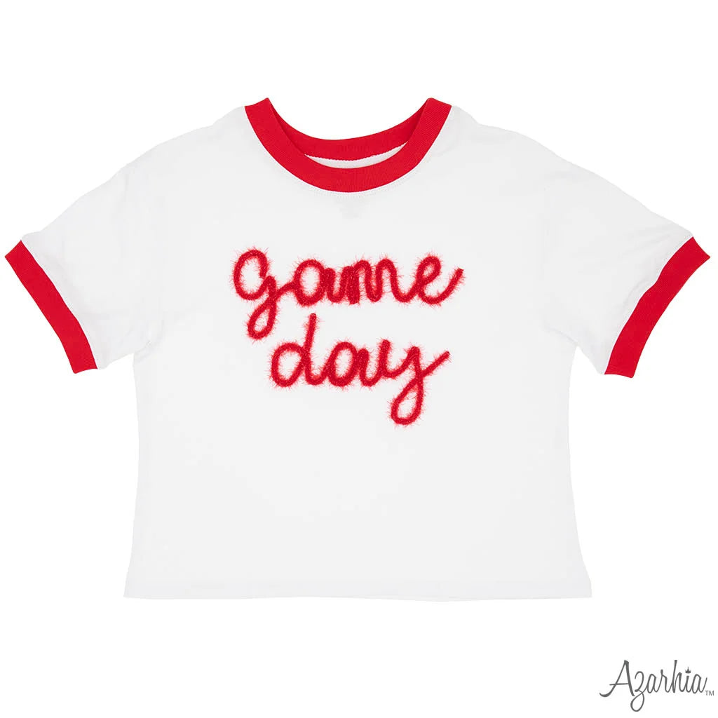 Tinsel Game Day Ringer Boxy Tee in Red