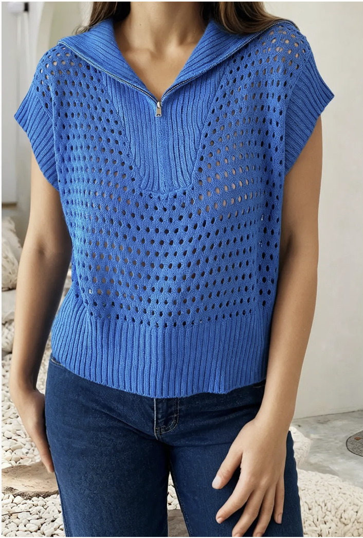 Open Knit Short Sleeve Sweater