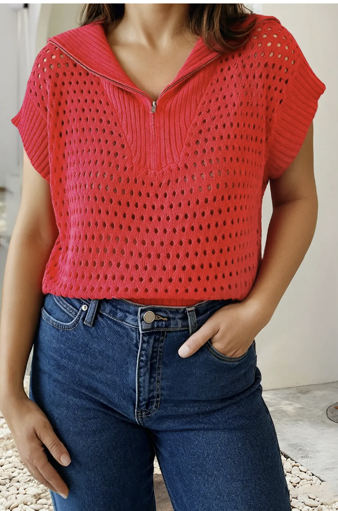 Open Knit Short Sleeve Sweater