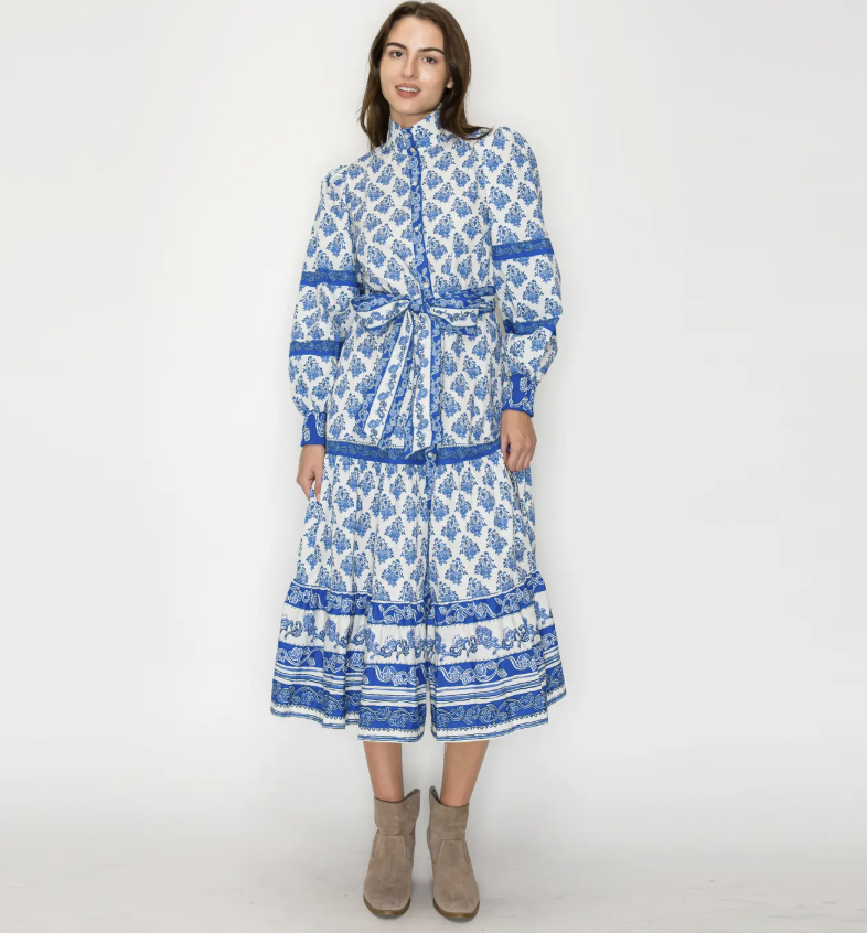 Azure Print Midi Dress