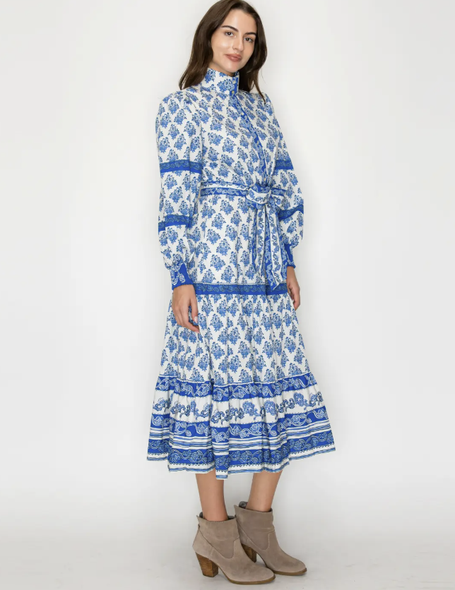 Azure Print Midi Dress