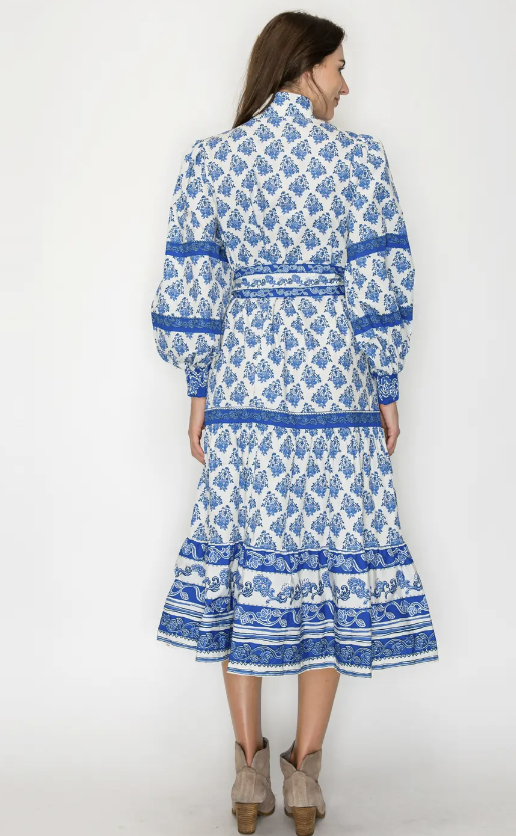 Azure Print Midi Dress