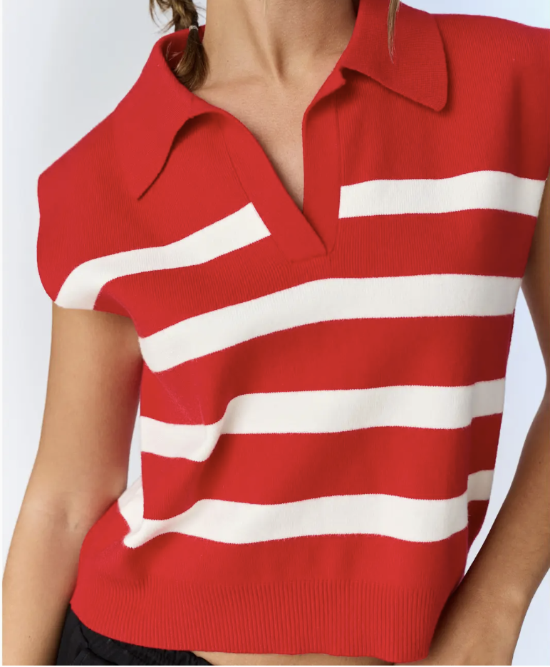 Collared Sleeveless Knit Top