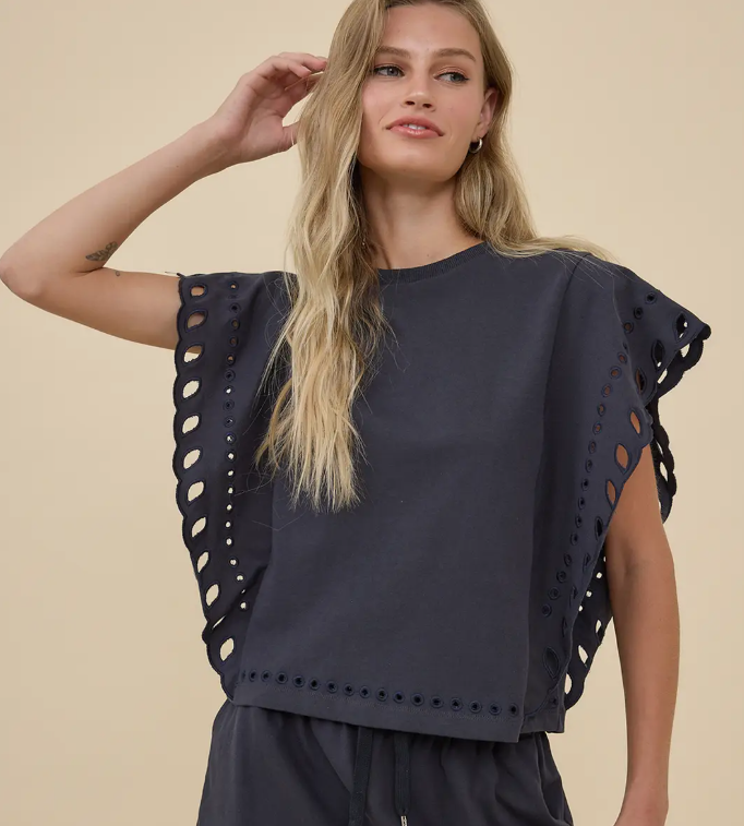 French Terry Scallop Top