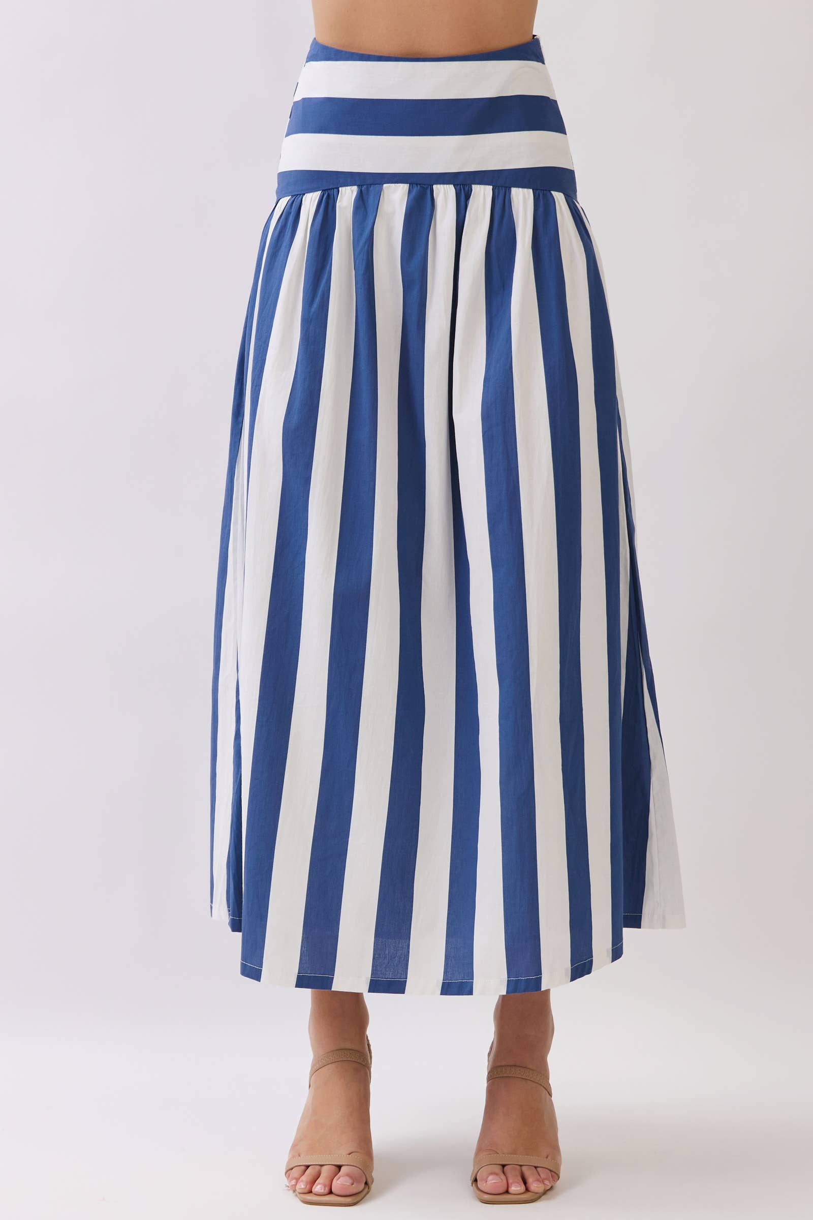 Stripe Drop-Waist A-Line Maxi Skirt