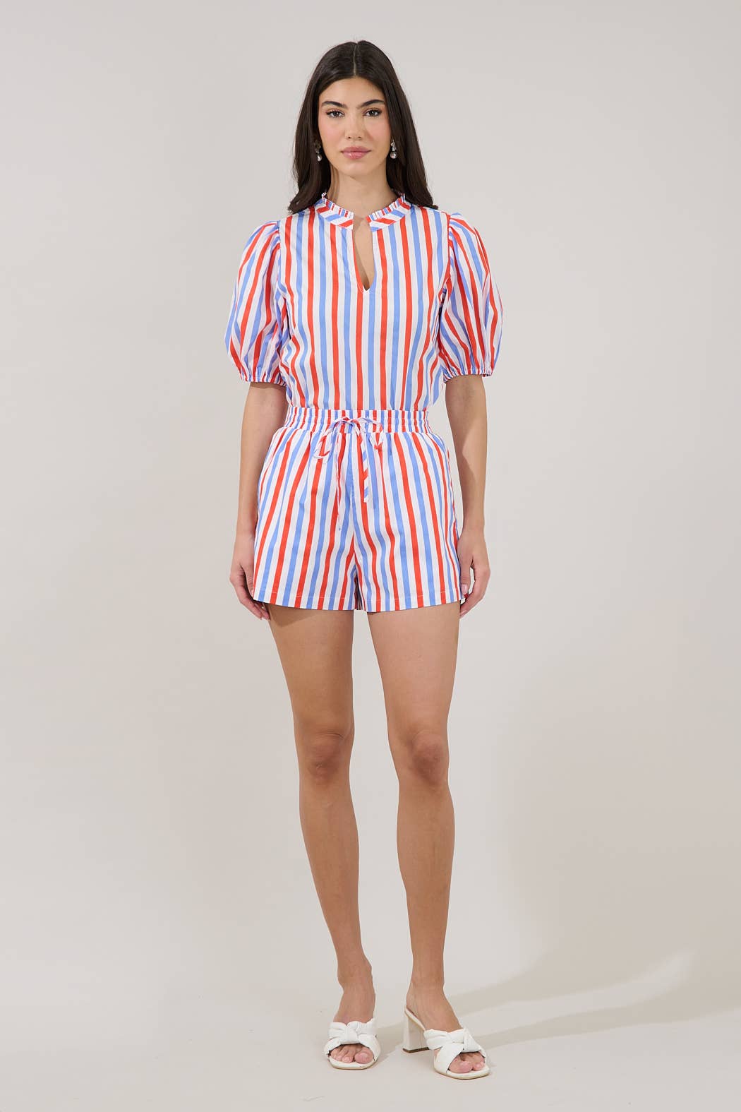 Red + Blue Stripe Drawstring Shorts