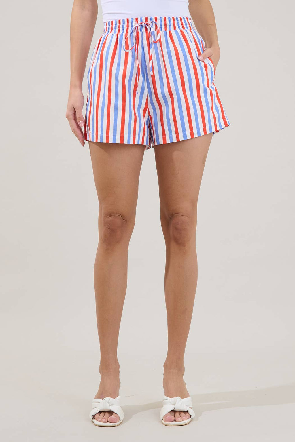 Red + Blue Stripe Drawstring Shorts
