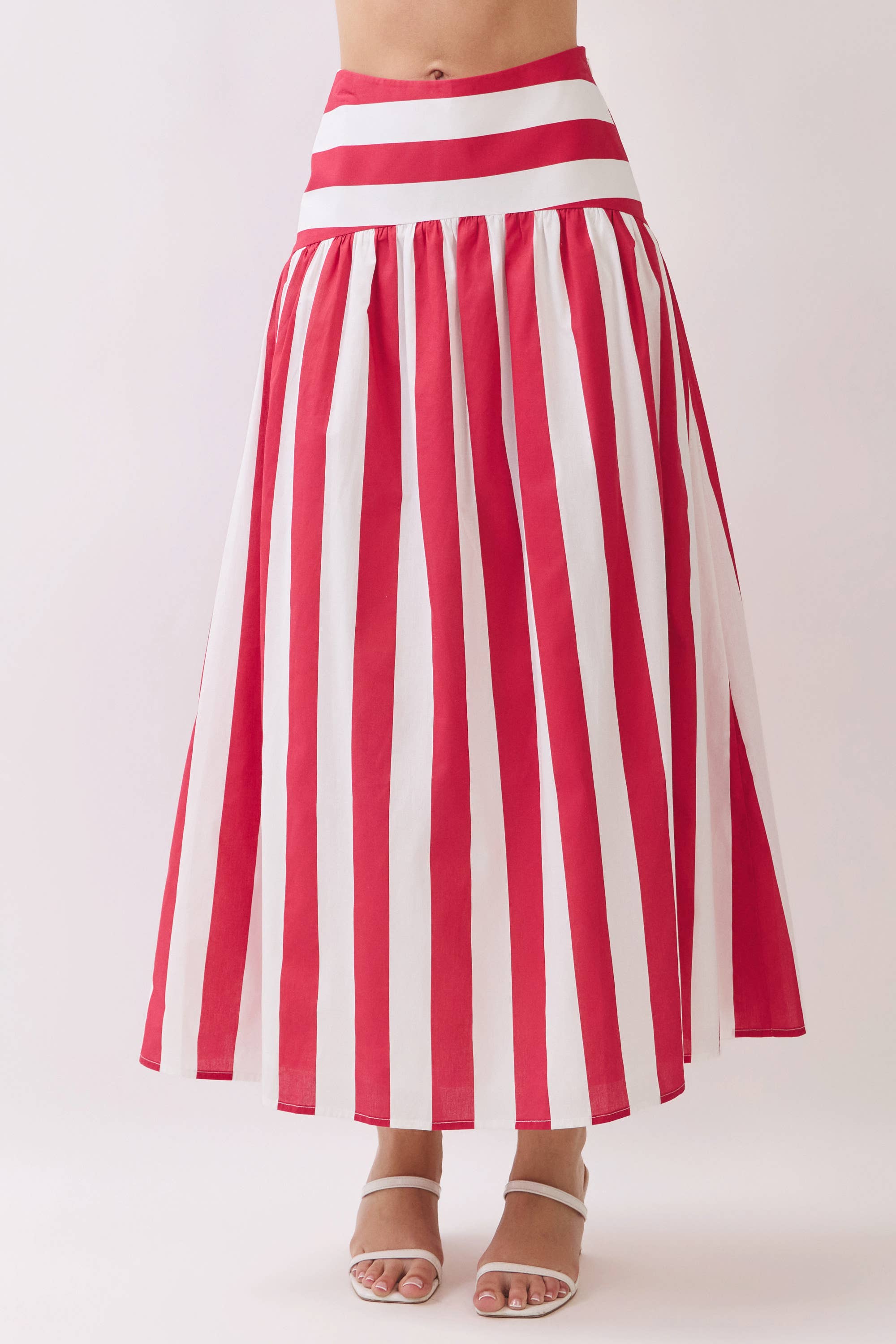 Stripe Drop-Waist A-Line Maxi Skirt