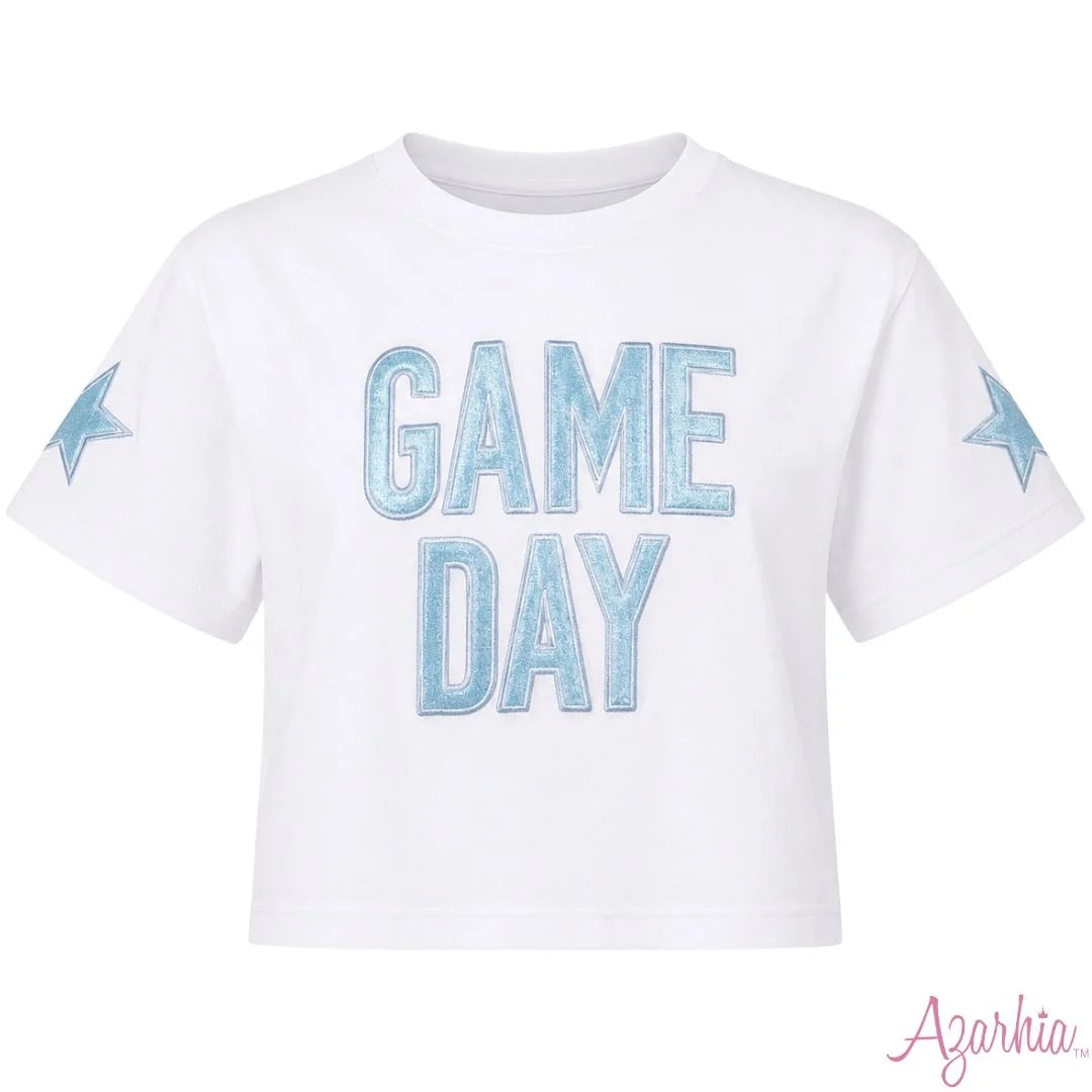 Shimmer Applique Game Day Boxy Light Blue
